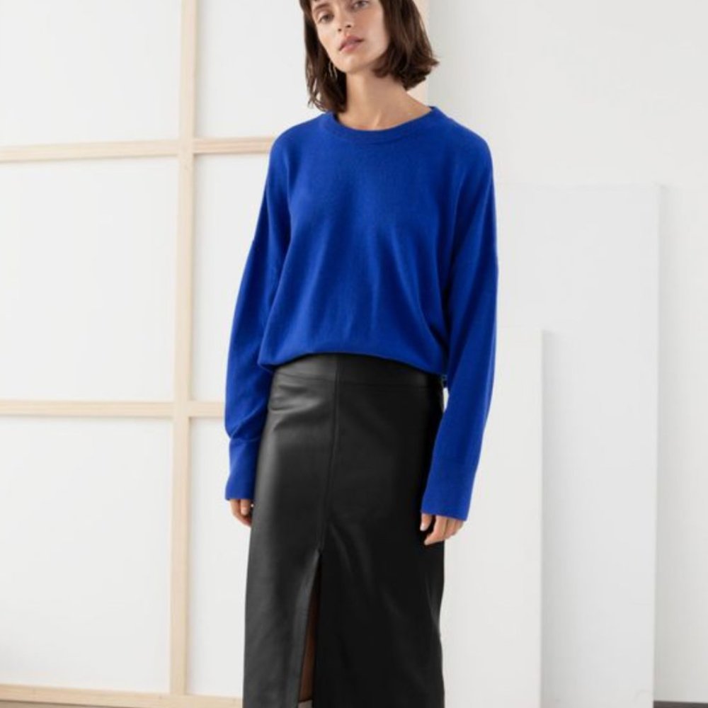 & OTHER STORIES LEATHER MIDI SPLIT SKIRT - NWOT - BLACK